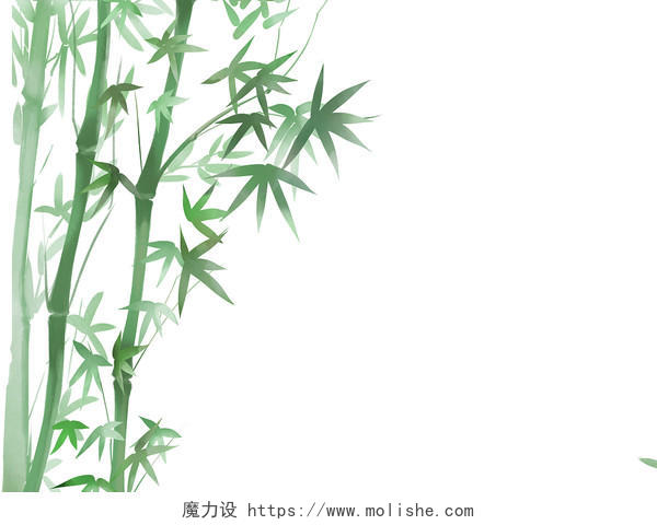 绿色手绘古风中国风竹子竹竿竹叶植物元素PNG素材